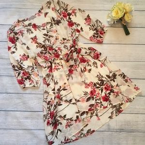 NWT Dream of Me Ivory Floral Faux Wrap Dress - L